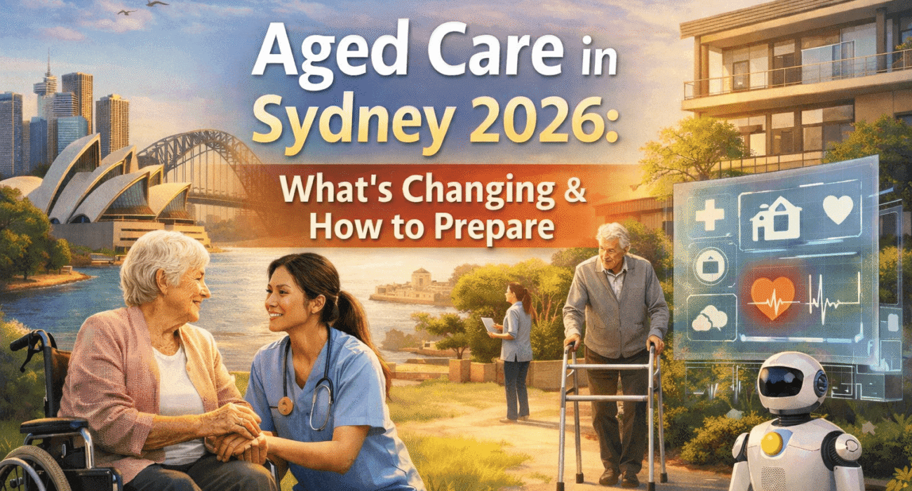 In-home aged care in Sydney with a professional carer supporting an elderly woman through a home care package.