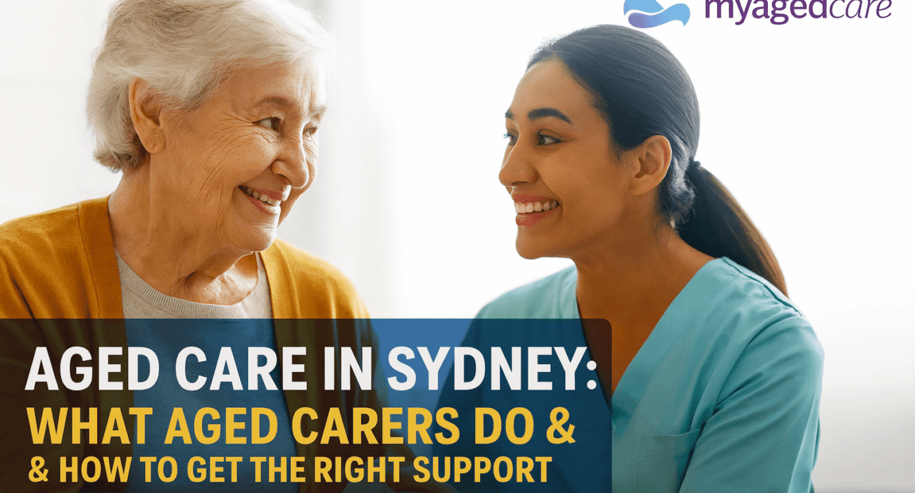 Aged care support worker assisting an elderly woman at home in Sydney, showing compassionate in-home aged care and support services.